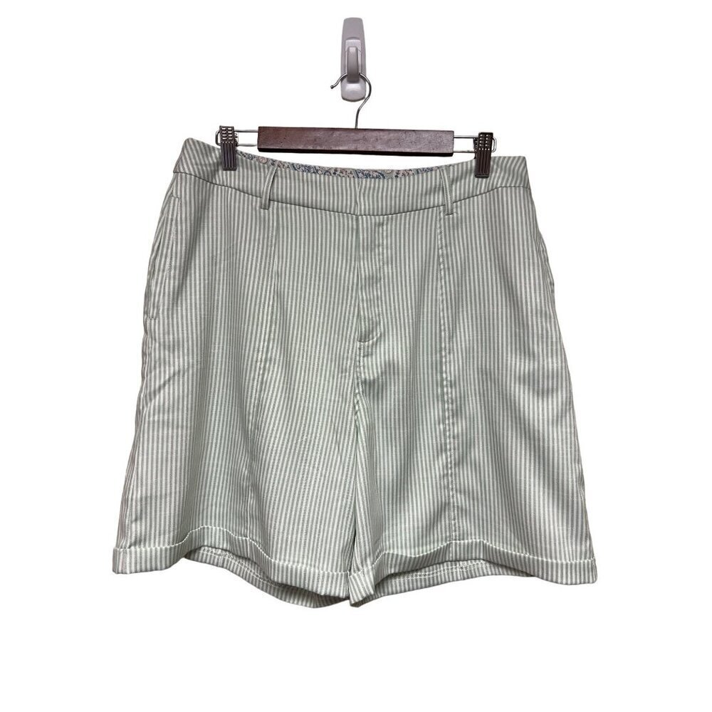 NEW! 89th & Madison Women's Green White Stripe Rayon Blend Shorts Summer Size 12